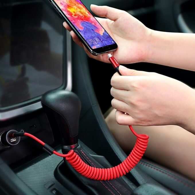 Baseus spiralinis kabelis USB - Lightning su šarvu raudonas