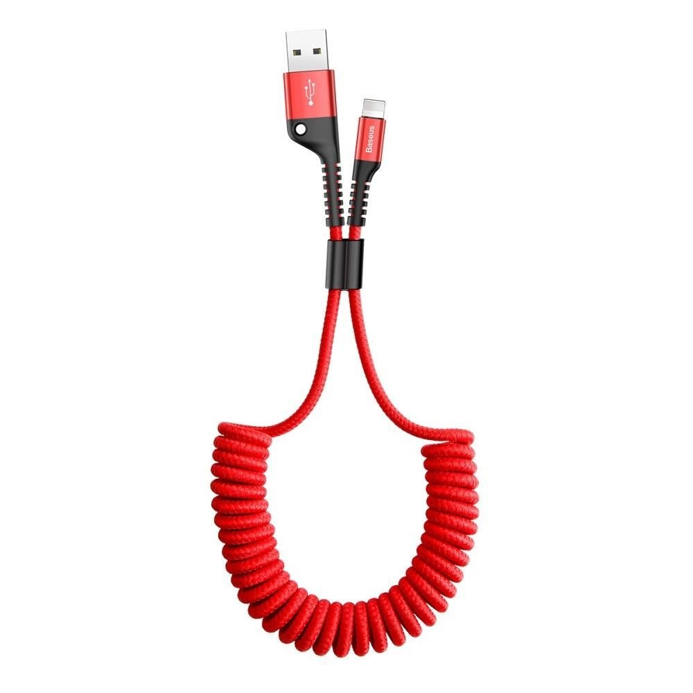Baseus spiralinis kabelis USB - Lightning su šarvu raudonas